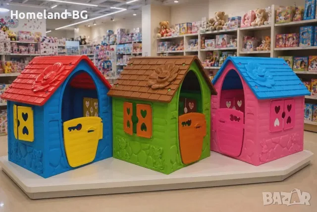 Детска къщичка за игра с врати и прозорци За двор, дом и градина, Син/Зелен/Розов, 90x98x106 см, снимка 2 - Играчки за стая - 55506953