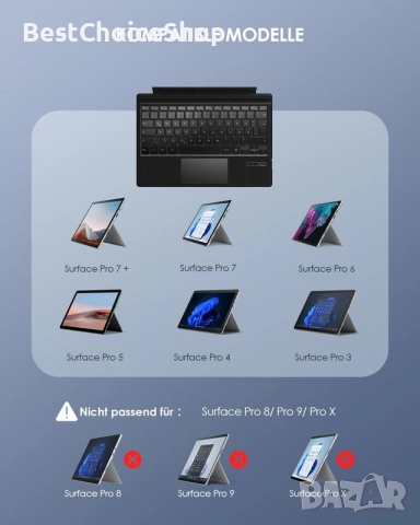 Qulose Surface Pro клавиатура за Microsoft Surface Pro7 Plus/Pro 7/Pro 6/Pro 5/Pro 4/Pro 3, безжична, снимка 6 - Аксесоари за Apple - 54966953