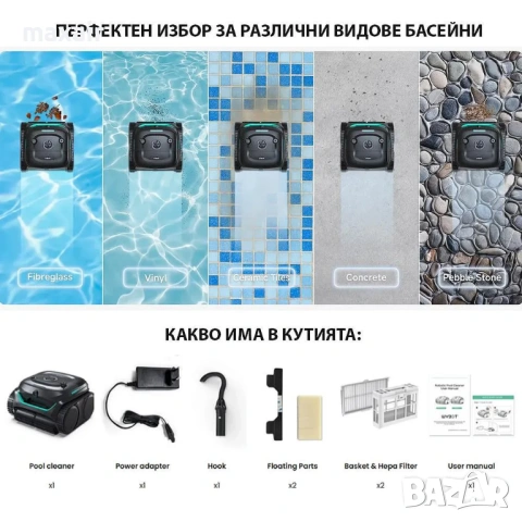 Безкабелен робот за басейни Wybot C2 Pro Vision*Безплатна доставка*Гаранция 2 години, снимка 12 - Друга електроника - 54806281