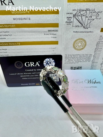 Сребърен пръстен с мойсанит (Диамант) 7 карата, снимка 11 - Пръстени - 54343685