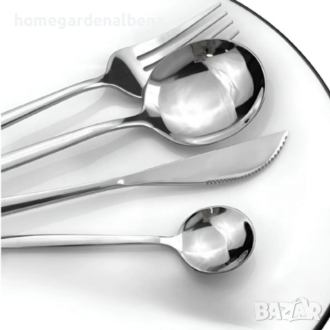 Комплект прибори за хранене в сребрист цвят от 24 части с луксозен дизайн и магнитна кутия, снимка 2 - Прибори за хранене, готвене и сервиране - 54166187