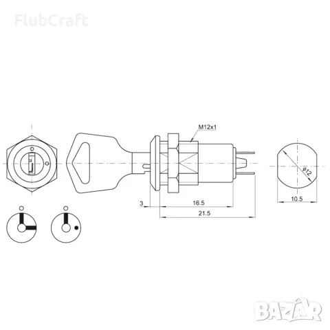 Ключ превключвател за кабинки 250V 0.5A 12*21mm S1203, снимка 2 - Друга електроника - 55573734