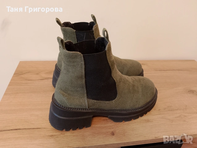 Военно-зелени Челси боти , снимка 2 - Дамски боти - 54492446