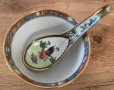 Винтидж китайска порцеланова купичка с лъжица – ръчно рисувана, 1950–1970 г., снимка 7