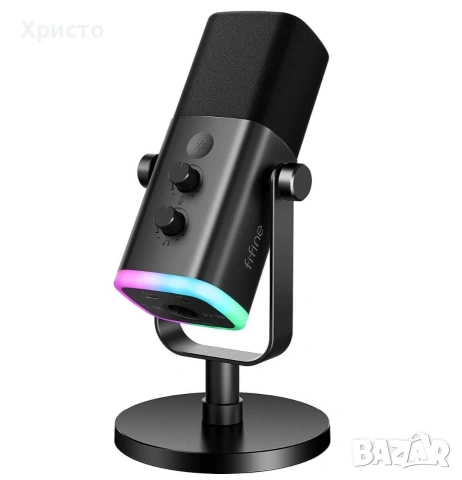 Настолен микрофон FIFINE AM8 Dynamic RGB XLR/USB- Black, снимка 4 - Микрофони - 55005626