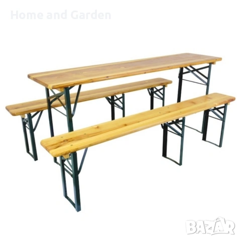 Сгъваем комплект градинска маса с 2 пейки - От чамово дърво