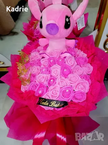 вечен букет от 51🌹 стич🎀, снимка 3 - Романтични подаръци - 55579306