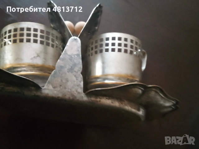 Стар посребрен комплект за подправки с поднос , снимка 2 - Други ценни предмети - 54677555