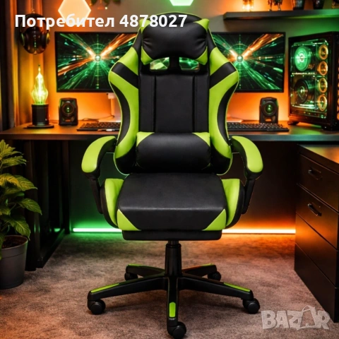 Ергономичен геймърски стол с масажна функция и поставка за крака, PU екокожа, метална рамка, регулир, снимка 3 - Столове - 55249352