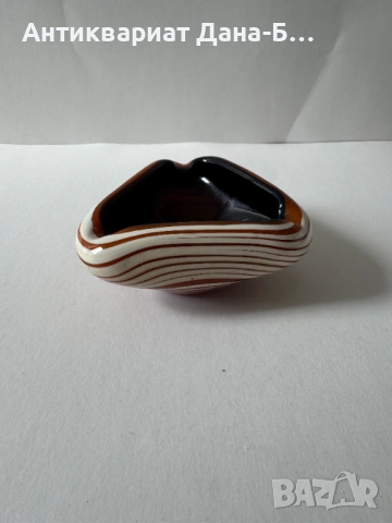 Ретро стъклен пепелник „Тигрово око“ – Ръчна изработка, тип Мурано