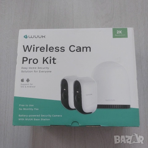 НОВ Безжичен Комплект Камери WUUK Wireless Cam Pro Kit 2K | БЕЗ Месечни Такси | 8 Месеца Батерия