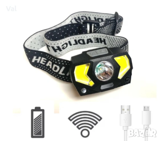 Челник фенер за глава със сензор за движение KX-201 10w USB зареждане, снимка 6 - Други инструменти - 54808237