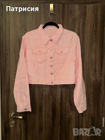 Чисто ново розово дънково яке, размер L, снимка 14 - Якета - 54031770