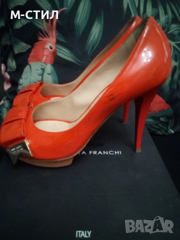 летни обувки elisabetta franchi кожа лак уникален корал , снимка 7 - Дамски обувки на ток - 54827744