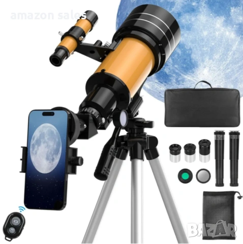 70 мм телескоп,апертура 400мм(20X-200X),астрономически,статив,адаптер телефон,дистанционно нов