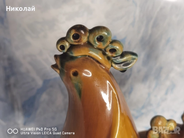 Стара Съветска Керамична Фигура ЗИК Конаково Кокошка с Пиленца, снимка 3 - Антикварни и старинни предмети - 54387783