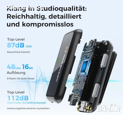 NearStream AW-AWM20T Безжична микрофонна система Lavalier 2TX 1RX 2.4GHz USB C микрофон за камера, снимка 10 - Друга електроника - 55176790