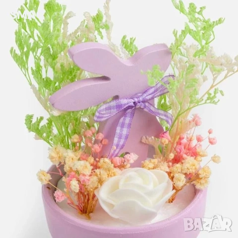 Декоративна саксия с цветя заек 13cm_1260344