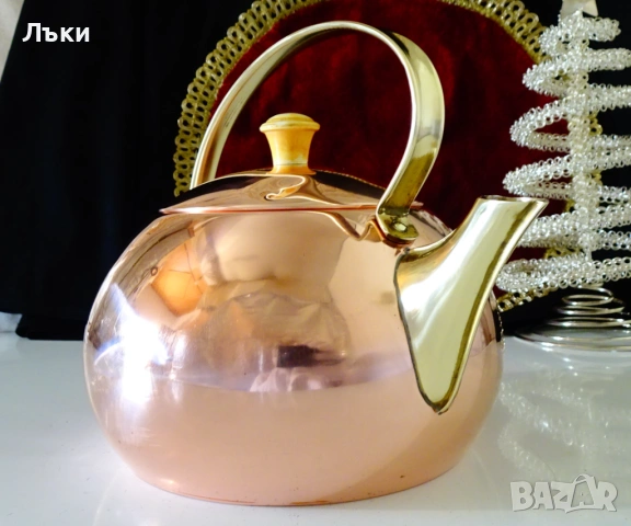 Меден чайник,кана,чиста червена мед 1 л. , снимка 4 - Антикварни и старинни предмети - 54555526