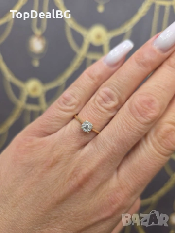 Златен пръстен с диамант, снимка 3 - Пръстени - 53964121