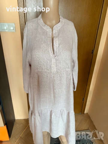 Ленена рокля в бледорозов цвят, размер L