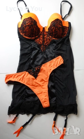 M/L луксозен комплект от нощничка с жартиери и прашка