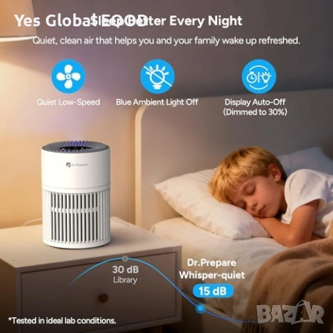 HEPA пречиствател за въздух тих Sleep Mode бял, снимка 5 - Овлажнители и пречистватели за въздух - 54553197