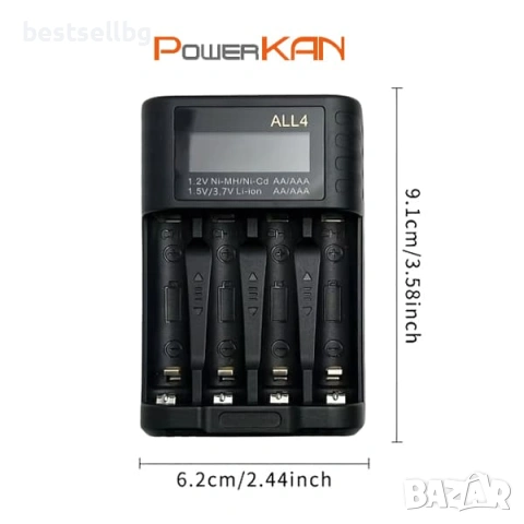 Бързо интелигентно зарядно за батерии 18650 16340 14500 26650 3.7V Li-ion AA AAA 1.2V Ni-MH USB C, снимка 8 - Друга електроника - 54367140