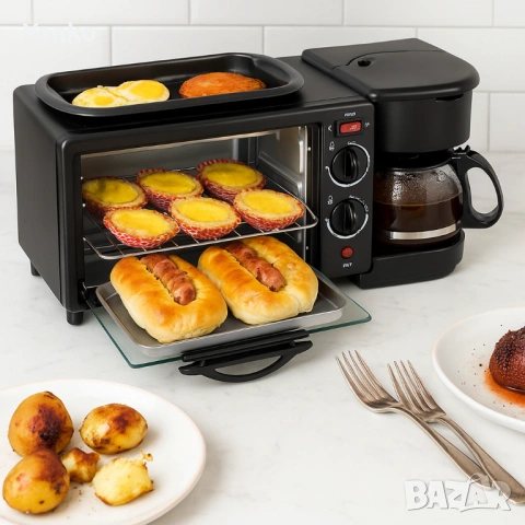Печка, тостер и кафемашина – 3в1 + ПОДАРЪК Уред за сандвичи Royal Swiss, снимка 2 - Печки, фурни - 53963175