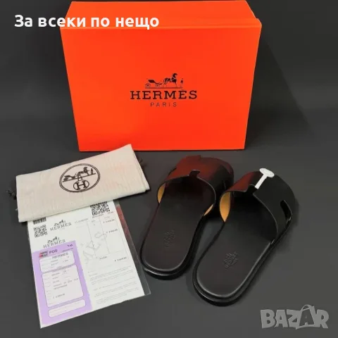 Hermes Мъжки Черни Чехли Телешка Кожа Код ch84, снимка 3 - Мъжки чехли - 55482306