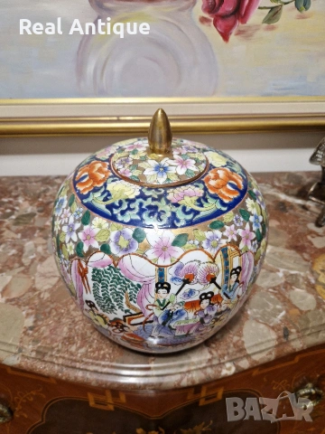 Прекрасна антикварна колекционерска порцеланова китайска купа урна буркан Satsuma , снимка 4 - Антикварни и старинни предмети - 54322565