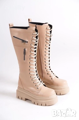 Ботуши на платформа - бежова кожа, снимка 3 - Дамски ботуши - 54157810