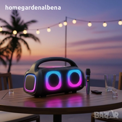 Парти тонколона 40W RMS Bluetooth RGB LED батерия 3600mAh дистанционно микрофон FM