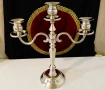 Посребрен троен свещник,чиста мед,35 см.,1.1 кг. , снимка 2