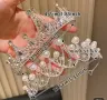 2 Вида сребрърна сребриста корона тиара диадема с камъни перли детска дамска, снимка 3