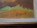 Картина, пейзаж, къщи, худ. Цецин, 1976 г., снимка 3