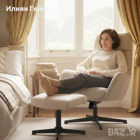 HOMCOM Тапициран фотьойл с табуретка, снимка 8 - Дивани и мека мебел - 54104822