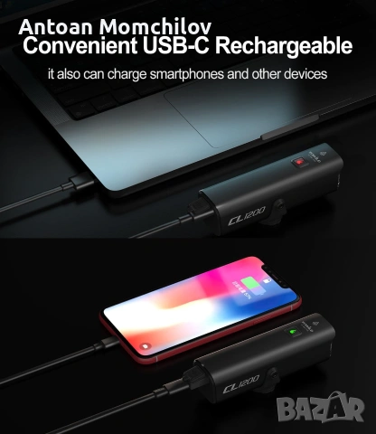 Фар за велосипед TOWILD CL1200 1200lm USB-C, снимка 5 - Аксесоари за велосипеди - 55034509