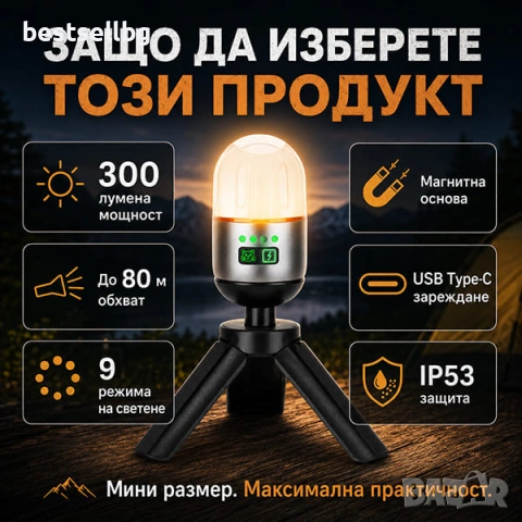Мощна къмпинг лампа осветление LED фенер за палатка туризъм рибов, снимка 6 - Къмпинг осветление - 54367164