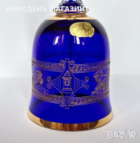 БОХЕМИЯ – ЧЕХОСЛОВАКИЯ НОВА кристална камбанка кристал злато кобалт камбана, снимка 9 - Други ценни предмети - 54973095