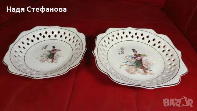 Китайски чинии за мезета, рязан порцелан 4 бр по два размера, два вида