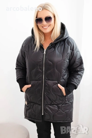 Дамско преходно яке Plus Size, ватирано с качулка, 8цвята , снимка 11 - Якета - 52951106