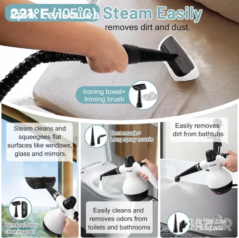 AKPIAN Handheld Steam Cleaner – Ръчен парочистач с 10 аксесоара, 1050W, снимка 2 - Парочистачки и Водоструйки - 55470579