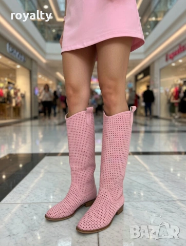 Равни летни ботуши - розов велур, снимка 3 - Дамски ботуши - 54120734