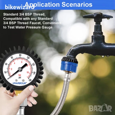 Манометър за вода 0–11 Bar 0–160psi Двойна скала Долен монтаж 3/4 до 1/2 BSP Гумена защита  НОВО, снимка 5 - Други инструменти - 54826864