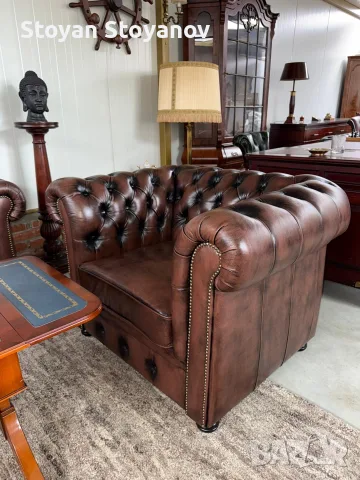 Chesterfield/Честърфийлд Луксозна кожена гарнитура (3+1+1) – класика с характер и стил, снимка 7 - Дивани и мека мебел - 55397995