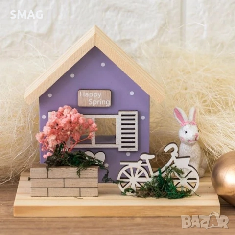 Великденска настолна дървена декоративна къща, 15x10x13 см_1248349