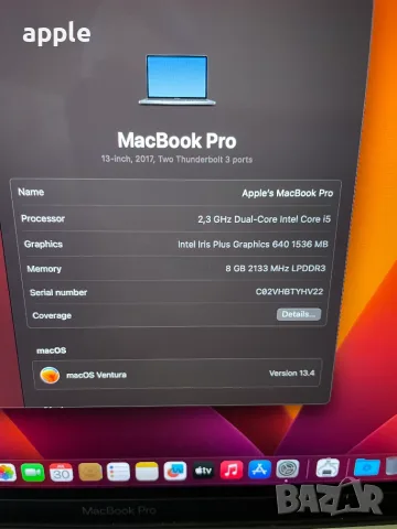13" Core i5 MacBook Pro A1708 /Mid-2017/-i5/8GB RAM/256GB SSD, снимка 9 - Лаптопи за работа - 55475324