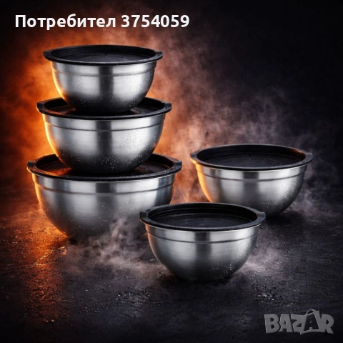 Комплект купи от неръждаема стомана 18/10 с капаци – 10 части, матово покритие, снимка 3 - Кутии за храна - 55184540