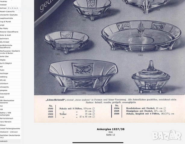 Ваза - жадиниера «Ankerglas Bernsdorf» (модел № 1506), 1937 г., снимка 9 - Антикварни и старинни предмети - 55278457